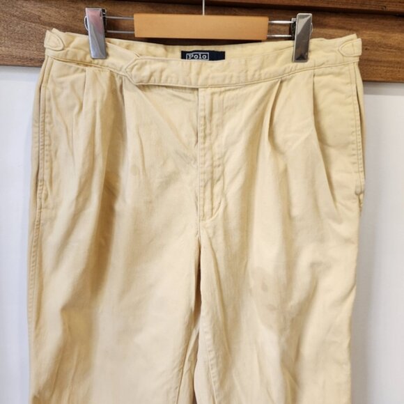 Vintage Polo Ralph Lauren Pleated Cuffed Pants Men’s 34x31 Cream 100% Cotton USA - Picture 3 of 16
